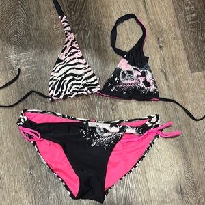 OP Zebra Print Bikini - Black and Pink